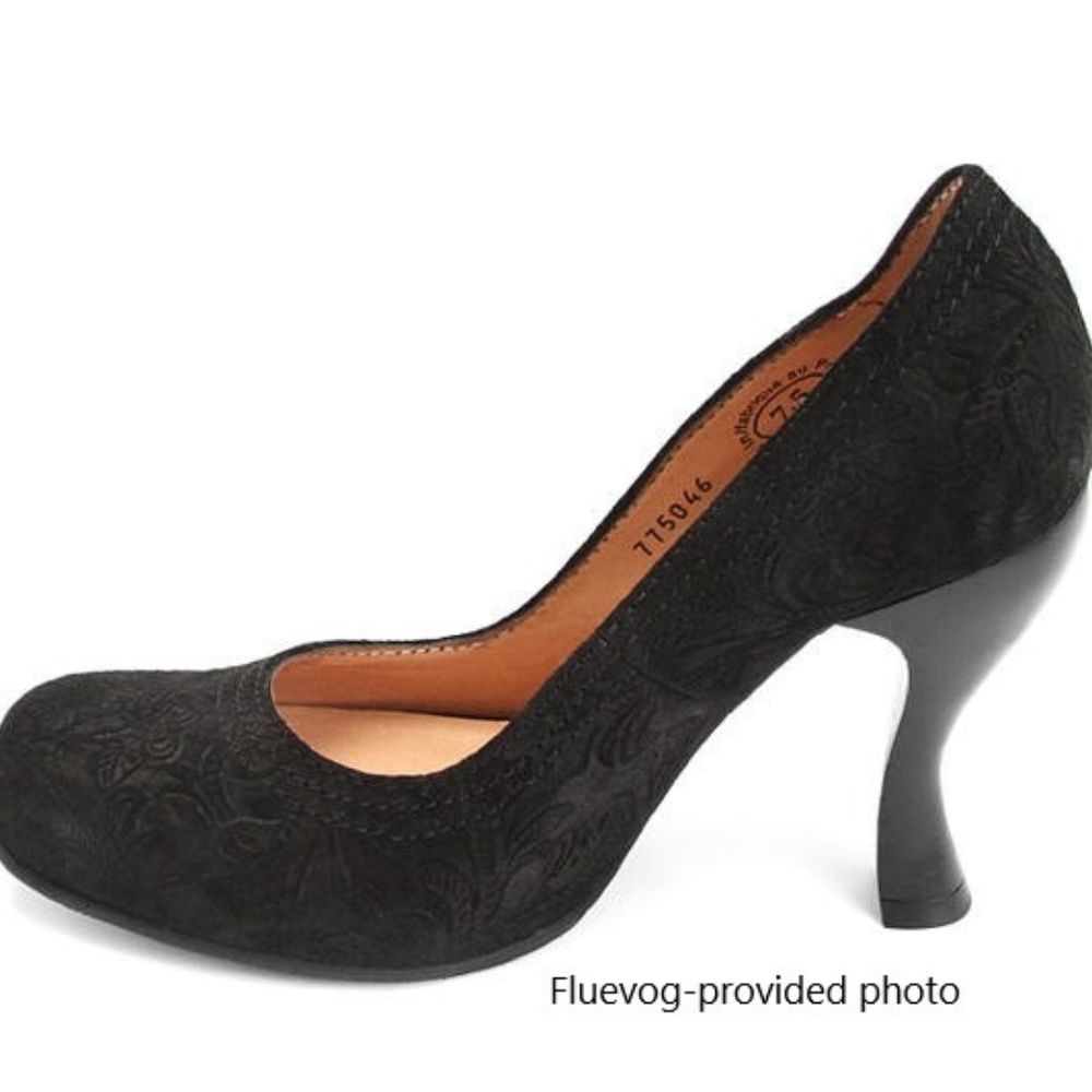 John Fluevog Attention Paris black suede pump